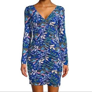 GUESS Blue Floral Ruched Sheath Mini Dress